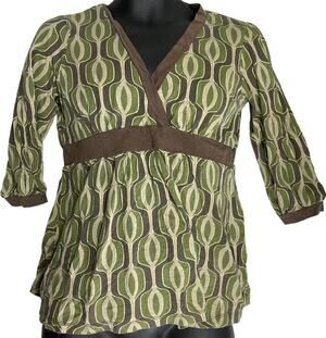 Currants Babydoll Top Womens Size L Green Artsy Hippie Boho Cotton Modal Y2K